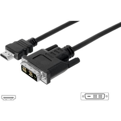 Digitus HDMI / DVI Adapter cable HDMI-A plug, DVI-D 18+1-pin plug 10.00 m Black AK-330300-100-S screwable HDMI cable