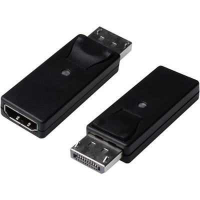 Two black adapters, one with an HDMI port and the other with a DisplayPort port. They are positioned side by side.