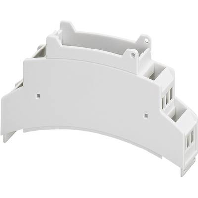 A white, semi-circular plastic housing with multiple slots and mounting points, possibly an assembly module.