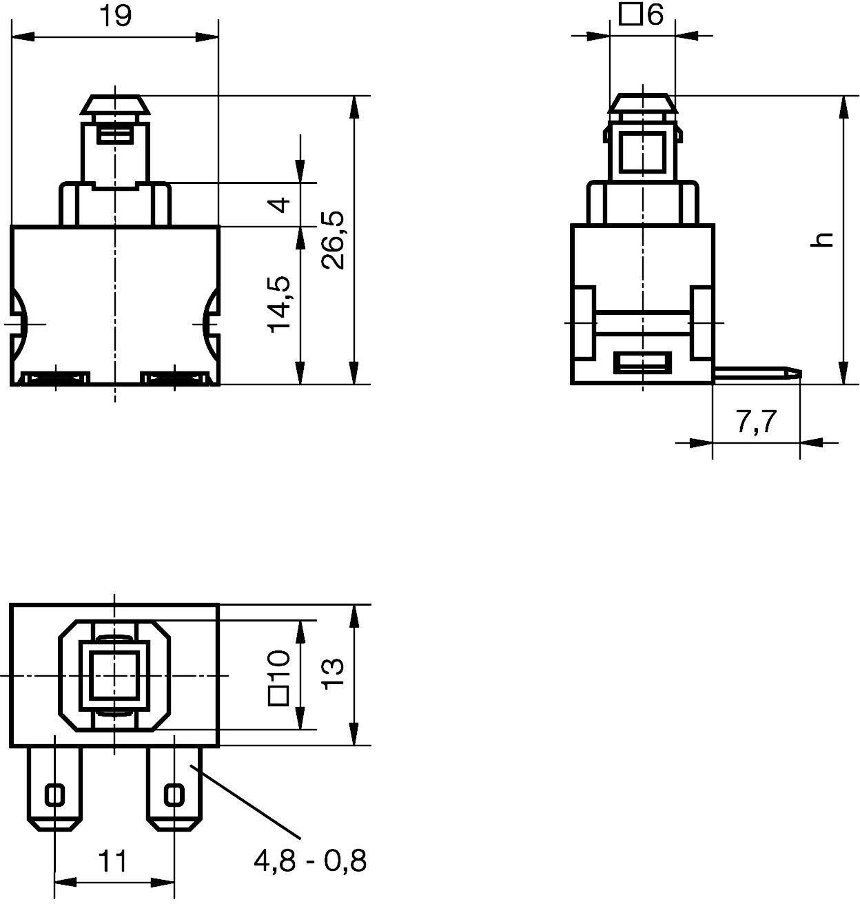 Marquardt 1681.3101 1681.3101 Pushbutton switch 250 V AC 12 A 1 x On/Off latch (L x W x H) 19 x 13 x 26.5 mm IP40 1 pc(s-1