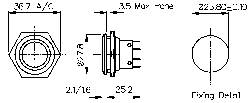 Technical drawing of a hexagonal plug with dimensions in inches. Side view shows the depth, front view demonstrates the versatility.