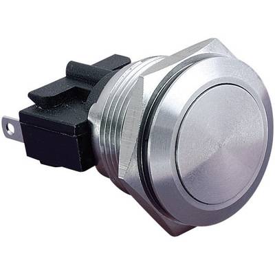 Silver metal button with a black plastic connection, commonly used for electrical circuits.