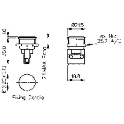 'Technical drawing of a circular electrical component with dimensions: diameter 21.5 mm, height 71 mm, hole spacing 8 mm.'