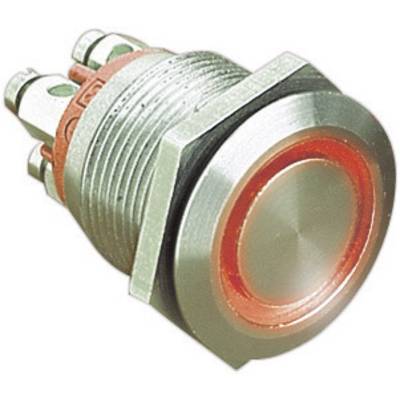 'A luminous metal button with a red ring. The button potentially serves as a switch or indicator.'