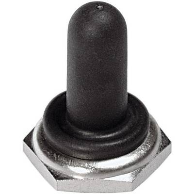 Black rubber cap switch cover on a hexagonal metal frame. It protects against dust and moisture.
