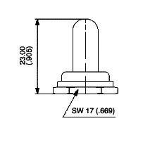 Technical drawing of a cylinder with dimensions 23.00 mm height and SW 17.<br><br>Note: "SW" likely refers to "Schlüsselweite" (wrench size/across flats) in mechanical engineering, which I've retained as is since it's a technical specification.