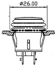 Technical drawing of a circular component with a diameter of 26 mm, side view, showing connections and structural details.