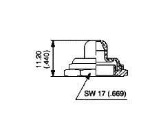 'Technical drawing of a valve cross-section with dimensions: Height 11.20 mm, Spanner size SW 17 (0.669).'