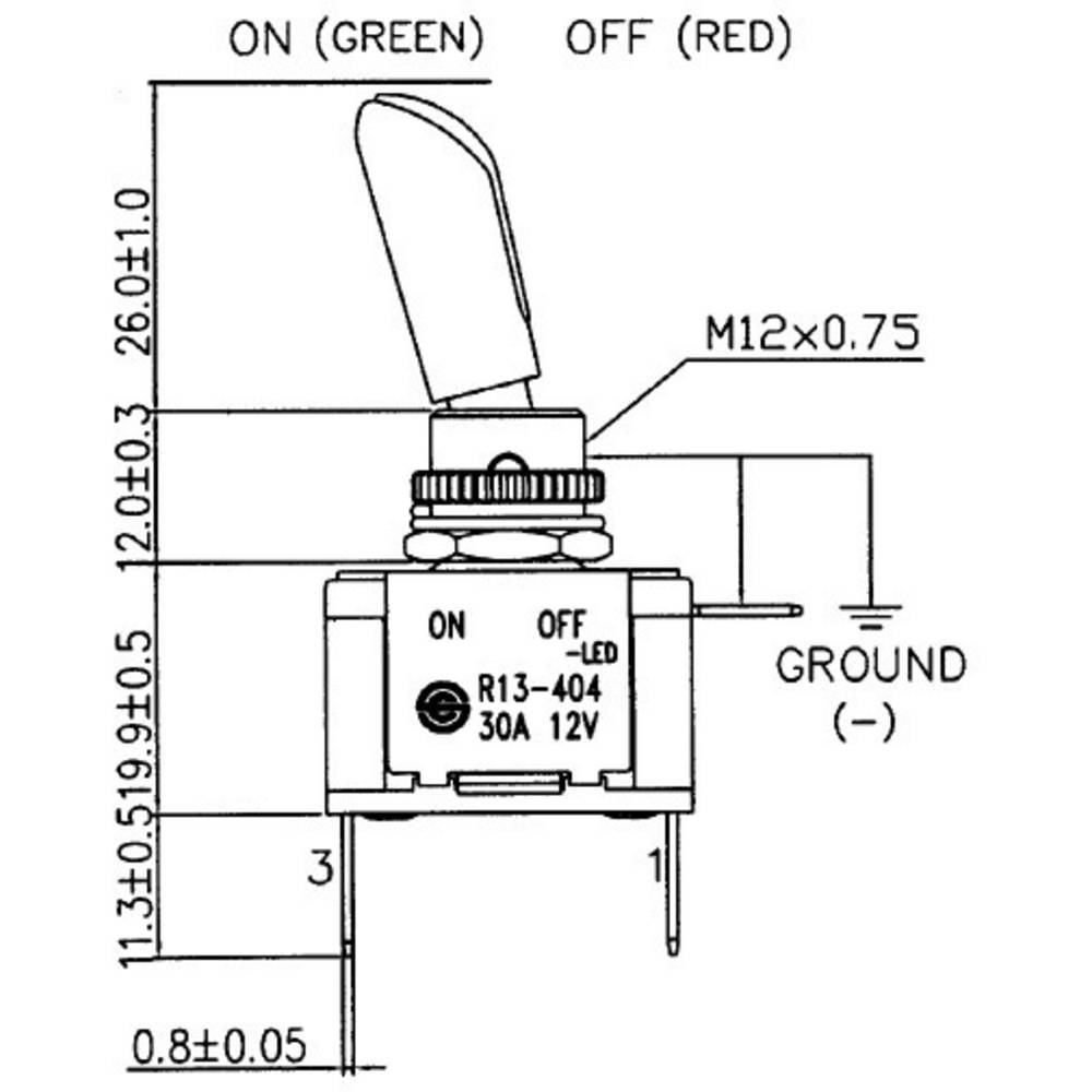 SCI R13-404AL2 Toggle switch 12 Vdc 30 A 1 x Off/On latch 1 pc(s)