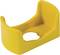 Yellow plastic accessory, possibly a holder or protective cover, with a circular opening in the centre.