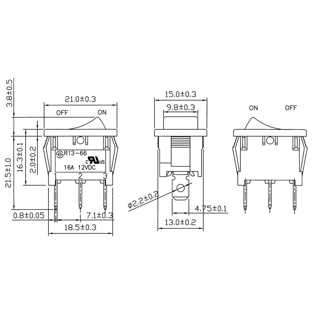 SCI Toggle switch R13-66B-02 LED 12V/DC 12 Vdc 16 A 1 x Off/On latch 1 pc(s)