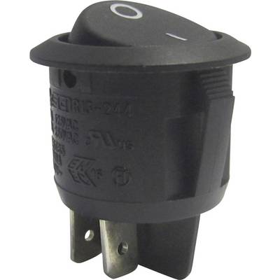 A black rocker switch with On/Off symbols on the top surface. The switch is tilted to the 'Off' position.