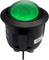 Round, green push button in a black housing. Switch type: 220V-3A.<br><br>Note: The translation maintains the technical specifications and describes the physical characteristics of the component in British English.