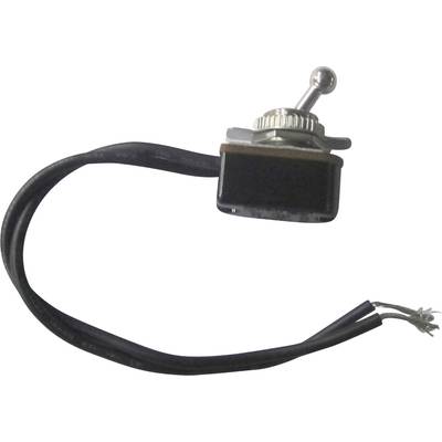 A toggle switch with a black cable and two exposed wire ends. The switch is in the off position.