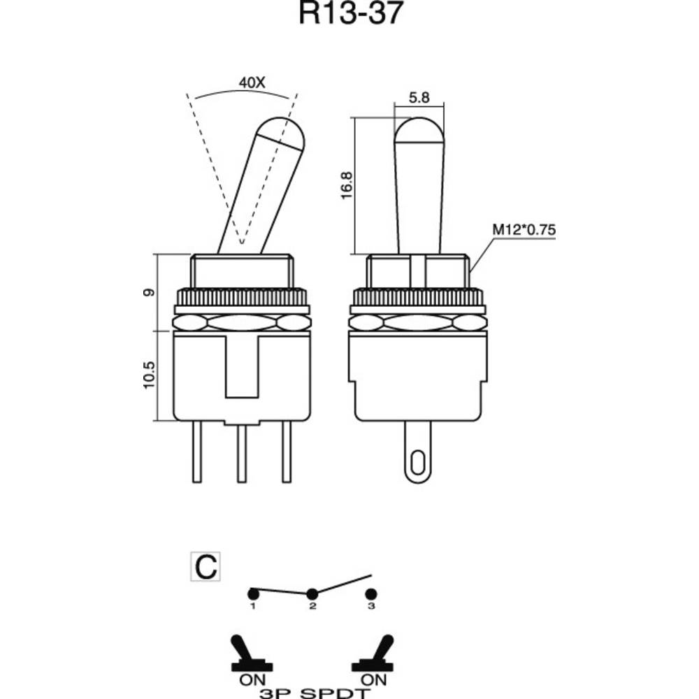 SCI R13-37C-05 Toggle switch 250 V AC 3 A 1 x On/On latch 1 pc(s)