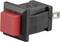 A rectangular, red toggle switch in a black housing with a metallic connection on the rear.