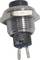 A round push button switch with two metal terminals, suitable for 125VAC and 250VAC, with a round, knurled metal casing.