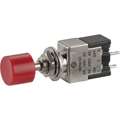 A toggle switch with a red button, showing positions 'ON', 'Off', and '1', specified for 3A 250V AC.