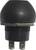 Black, cylindrical electrical plug with two metal pins and a round upper section, suitable for industrial applications.