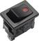 A black rocker switch with a red light indicates the status. The switch is suitable for controlling electrical devices.