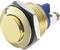 A gold-coloured, round push button with a blue mounting and metallic thread, suitable for electronic or mechanical devices.