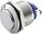 A silver push button with a blue connection, suitable for electronic circuits.