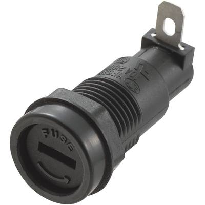 Black socket with a ribbed surface and connection metal parts, suitable for electrical plug connections.