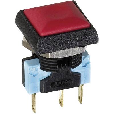 A red rectangular push button with a black housing and blue mounting at the bottom.
