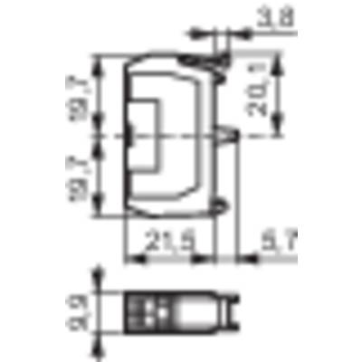Technical drawing of an electronic component with dimensions: width 11.7 mm, height 10.7 mm, depth 21.6 mm.