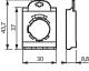 Technical drawing of a component with dimensions. Front view shows a circular centre point within a rectangular housing.