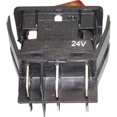 'Safety switch with red toggle switch, marked with 10A 400V~. Three metal terminals underneath. Black, rectangular housing.'