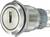Round metal switch with rectangular press area and threaded screw fitting, suitable for control panels or machine controls.