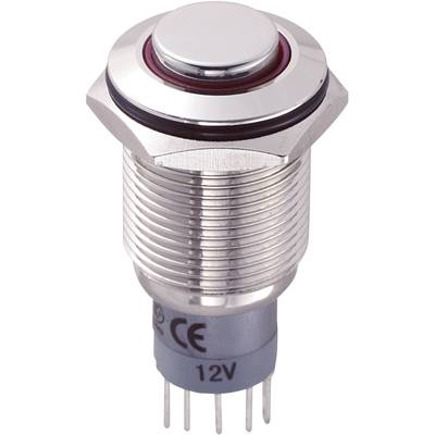 'Metallic pressure switch with red sealing ring and CE marking, 12V labelling, suitable for electronic devices.'