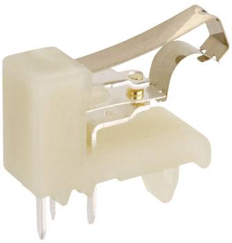 Plastic-encased rocker switch without lever handle, with metal mounting bracket and three visible terminals.