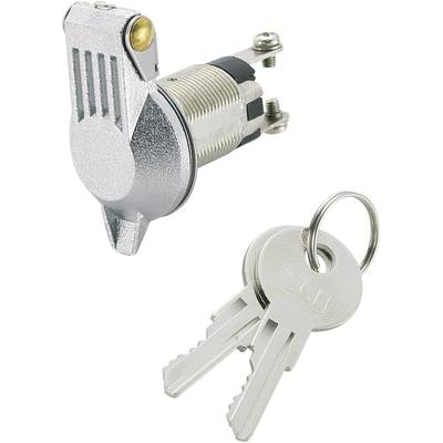 Metal key switch with two keys; safety component for control and access security, commonly used in electrical devices.
