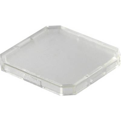 A transparent, square plastic lid, slightly raised, on a white surface.