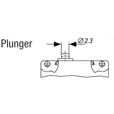 Diagram of a plunger with a length of 2.3 mm and screws on the sides, with the word 'Plunger' on it.