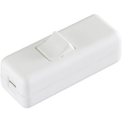 A white, rectangular rocker switch with 'O' and 'I' markings for switching devices on and off.