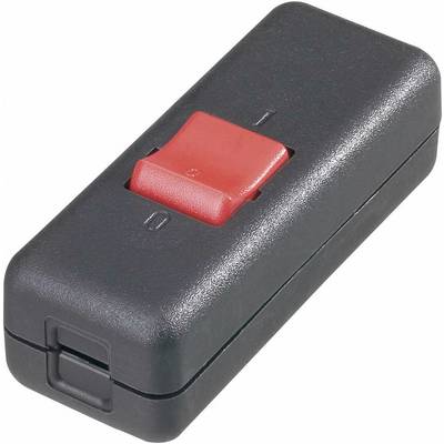 A rectangular, black rocker switch with a red switch in the centre, marked with '1' and '0' for On and Off.