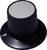 Black plastic rotary knob with a ridged edge and grey top surface, suitable for adjusting volume or settings on devices.