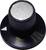 A black rotary knob with a knurled surface and silver top. To the left of the knob is a small white arrow.