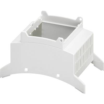 A white plastic component with a rectangular opening and lateral support edges, potentially a mounting frame or housing element.