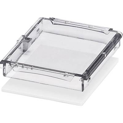A rectangular, transparent plastic container with a lid on a white background.