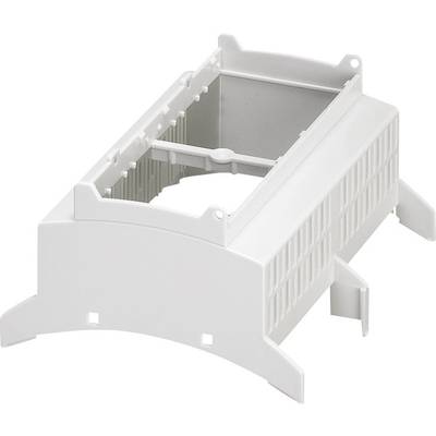 A white, rectangular plastic frame with open sides and a sturdy base grid.