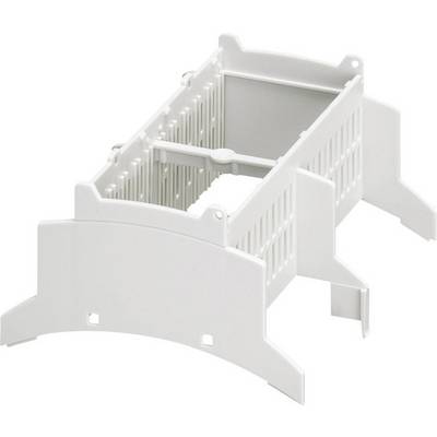 A white, rectangular plastic frame with side support elements.