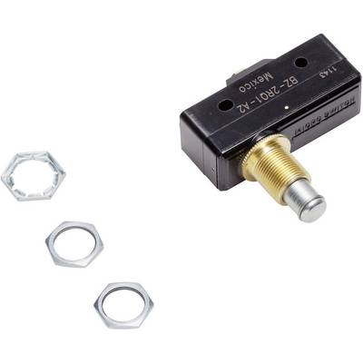 Toggle switch with label 'BZ-2RQ1-A2' and three hexagonal nuts beside it. The switch has a gold-coloured thread.