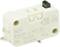 A white micro-switch with printed markings and connection terminals. It displays technical specifications for current and voltage.