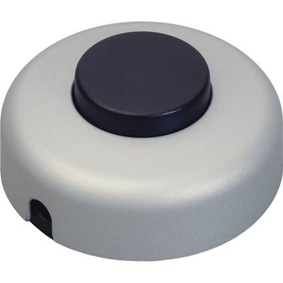 Round grey device with a black button on the top, possibly an electrical switch or doorbell.