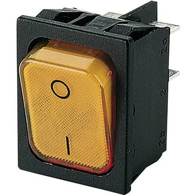 A yellow rocker switch in the "Off" position with a circle and line symbol, suitable for controlling electronic devices.