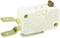 A white microswitch with golden mounting tabs, labelled 'D48X' and with technical specifications on the surface.